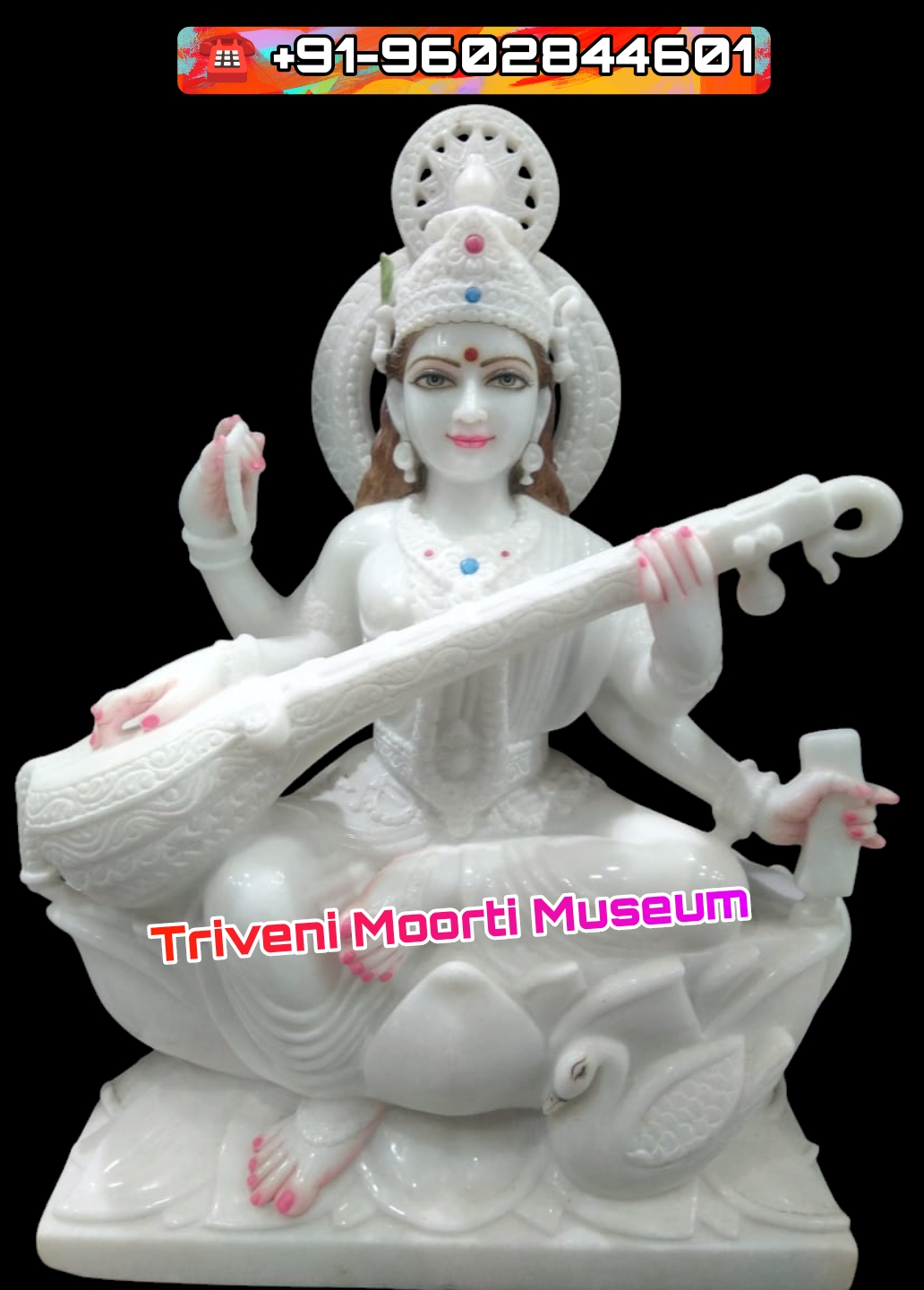 2 Feet White Marble Saraswati Maa Statue For Temple