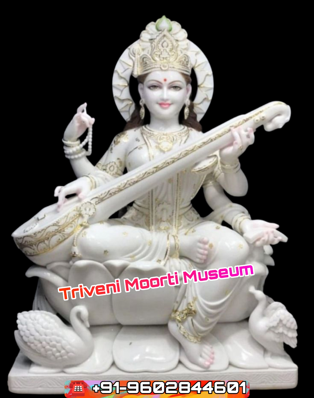 3 Feet Saraswati Maa Marble Moorti For Temple