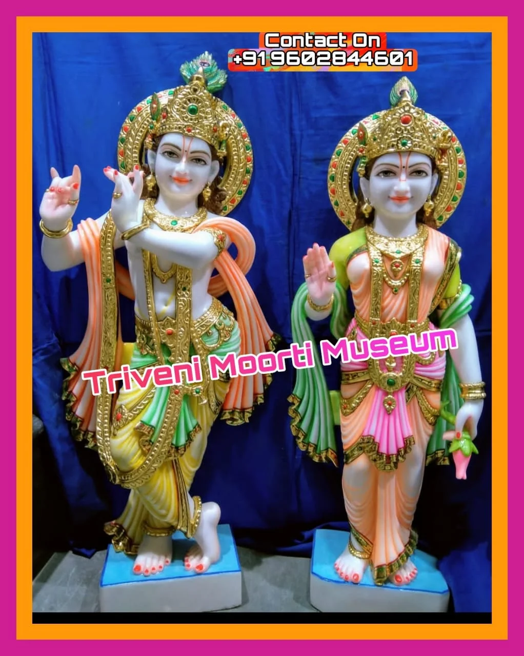 Colorful Radha Krishna Marble Statue for Home Temple