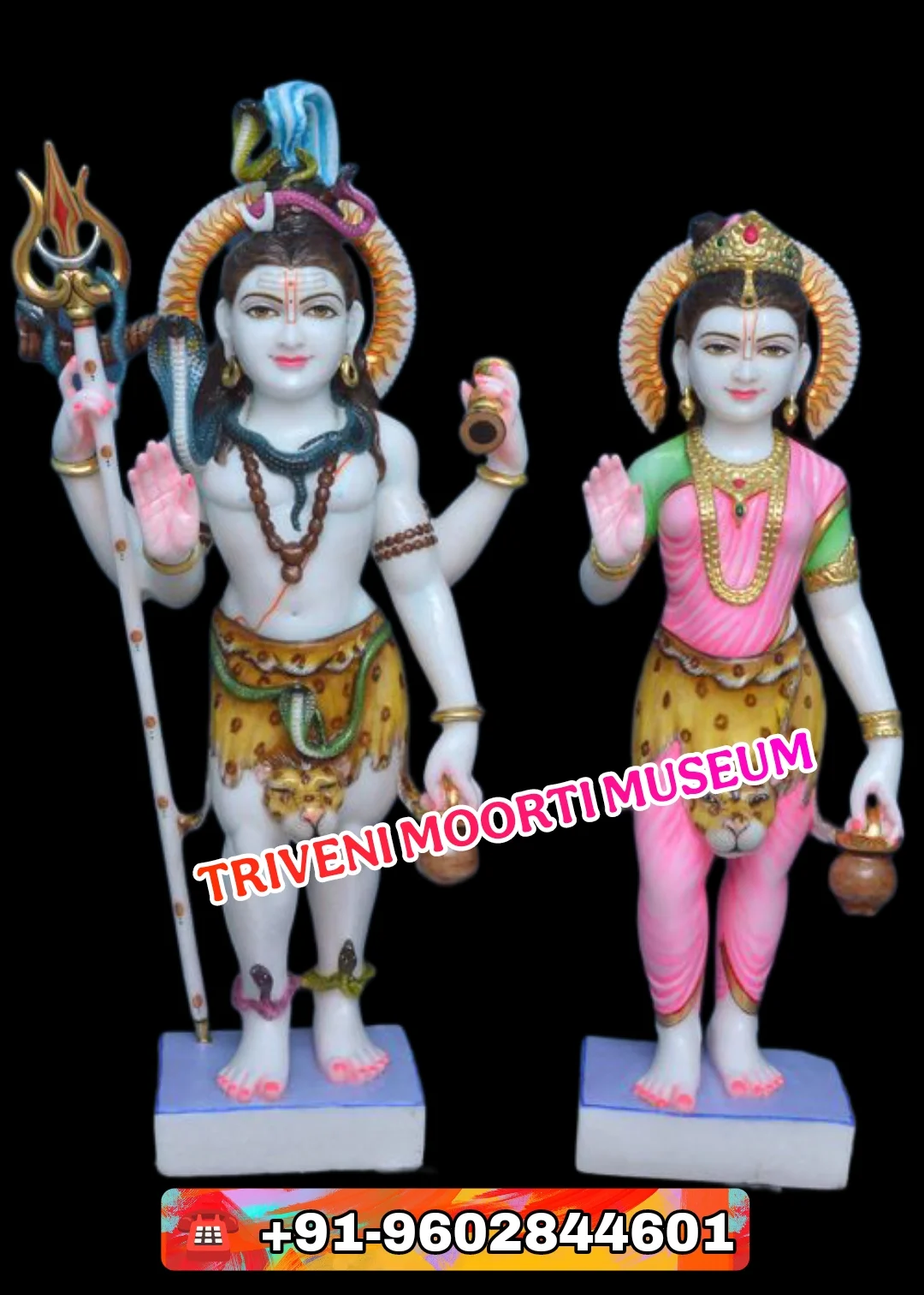 Colorful Shiv Parvati Marble Statue For Home