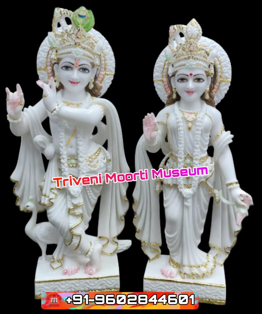 Marble Radha Krishna Murti with Golden Work