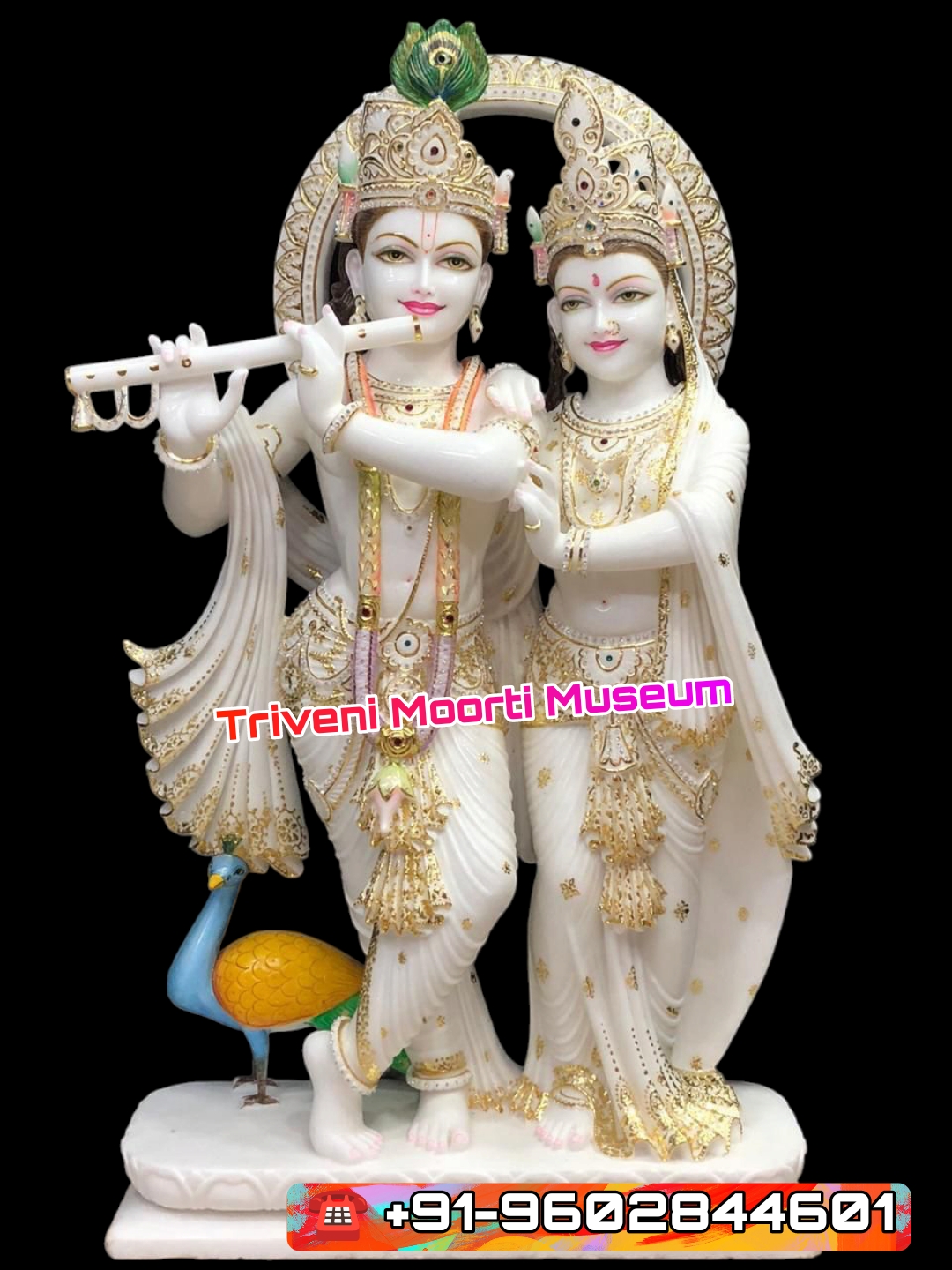 Marble Radha Krishna Statue With Golden Work