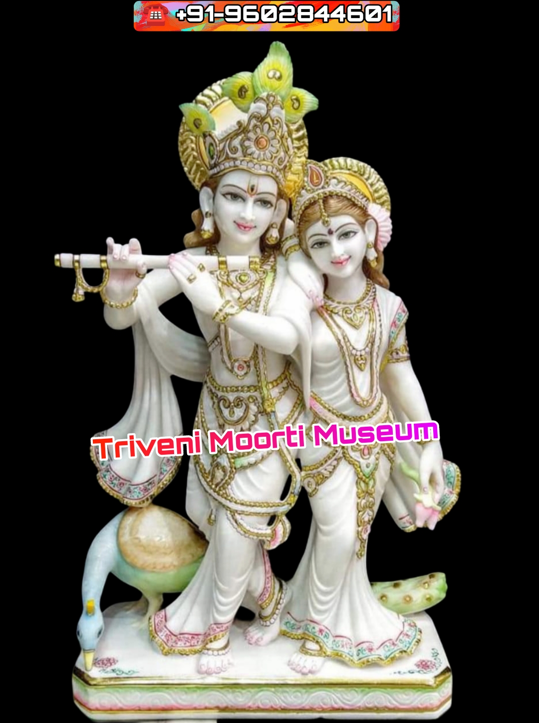 Radha Krishna Marble Moorti Standing With Peacock