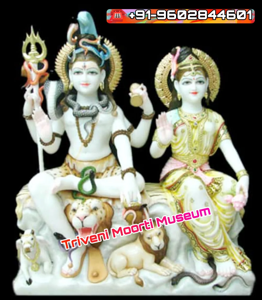 Marble Shiv Parwati Statue Sitting on Kailash Parvat