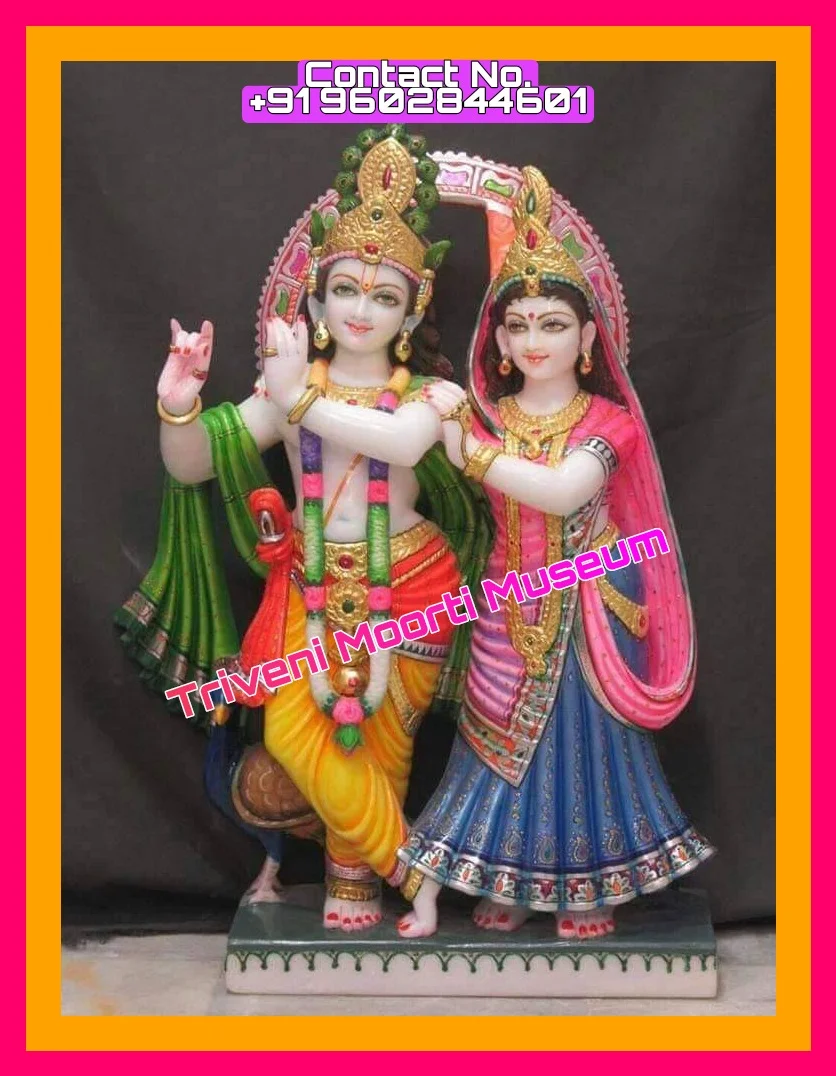 Pure White Radha Krishna Marble Murti with Paint Work